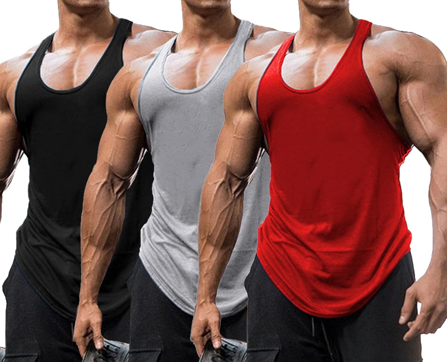 3 Pack Men’s Gym Tank Tops Y-Back Muscle Vests