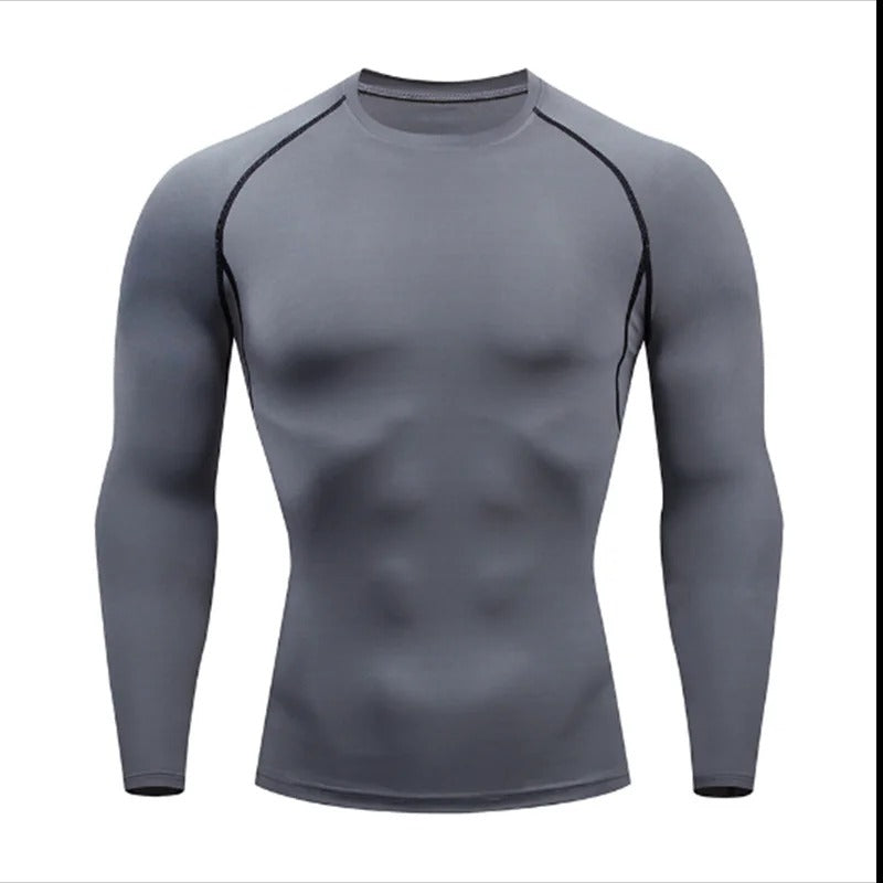 Grey Men's Slim-Fit Gym T-Shirt - Long Sleeve