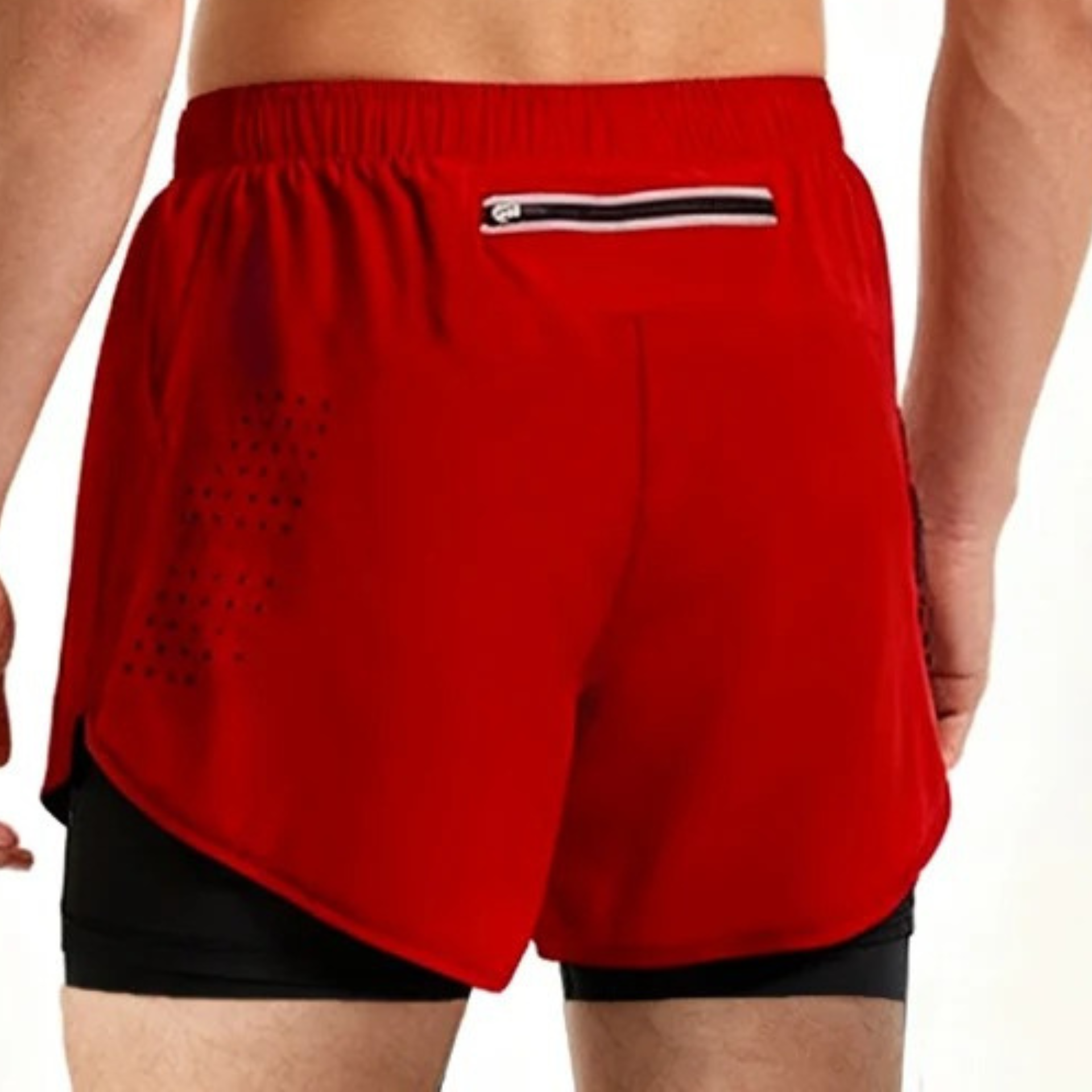 Red & Black Men's Quick-Dry Double-Layer Gym Shorts