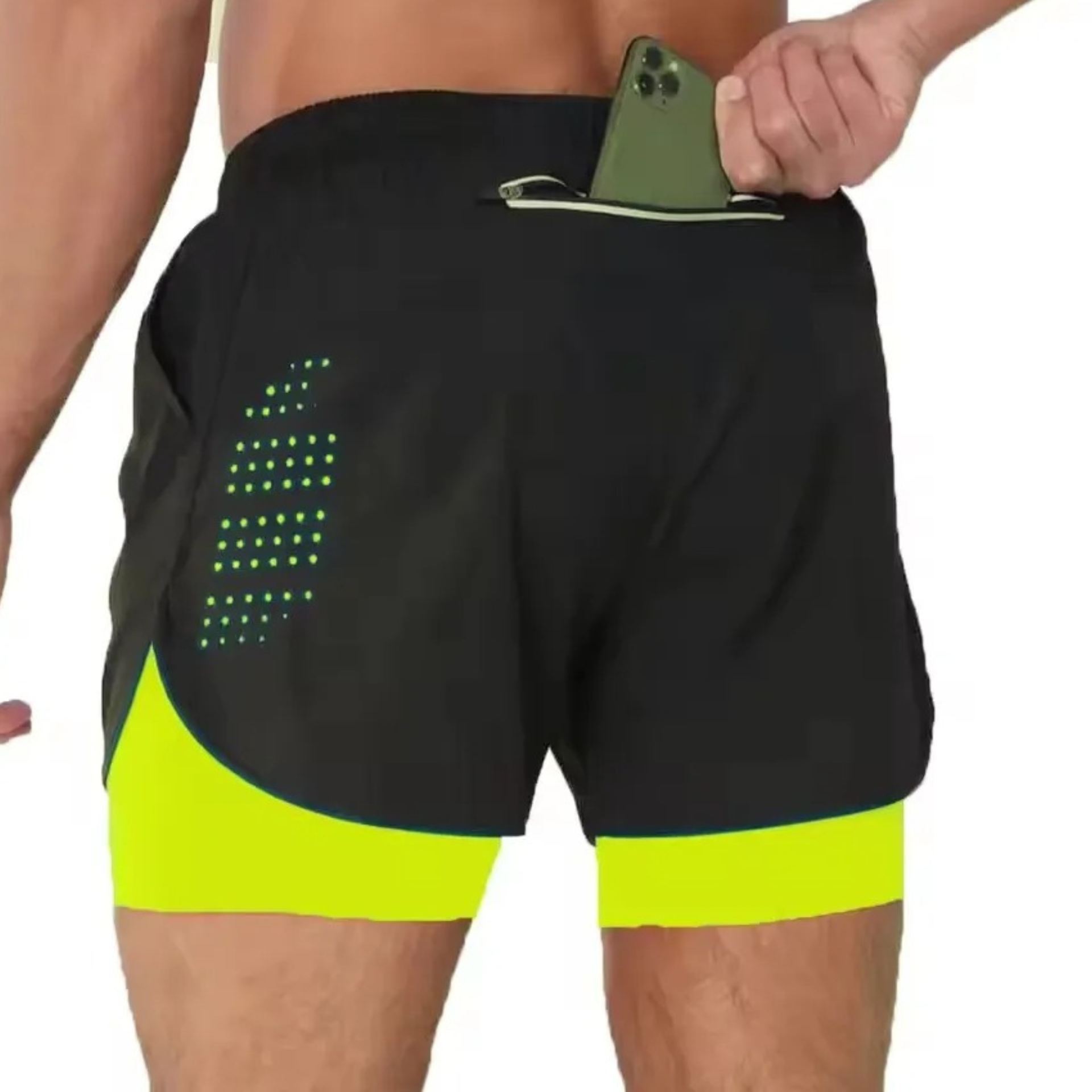 Black & Yellow Men's Quick-Dry Double-Layer Shorts