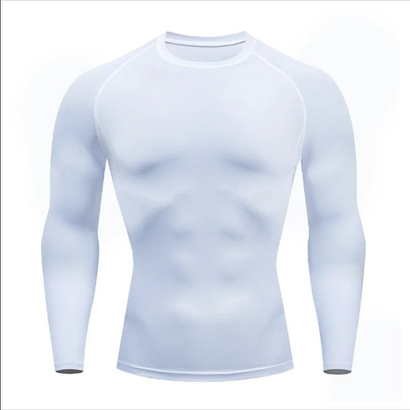 White Men's Slim-Fit Gym T-Shirt - Long Sleeve