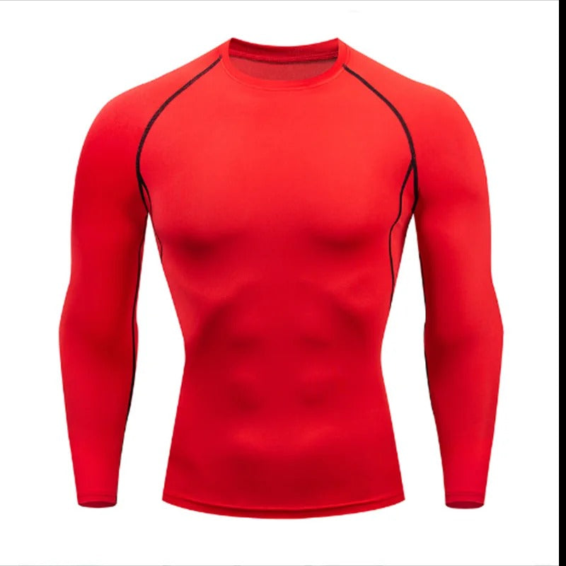 Red Men's Slim-Fit Gym T-Shirt - Long Sleeve