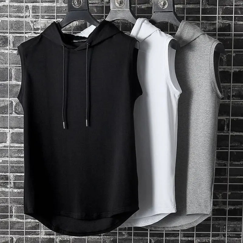 Short Sleeve Tank Top Vest with Hoodie